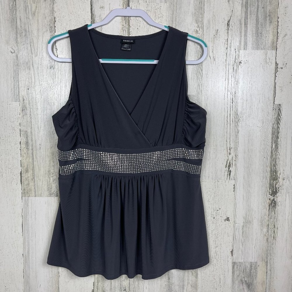 Torrid‎ slinky tank empire style bling v neck gray date night plus size 1X